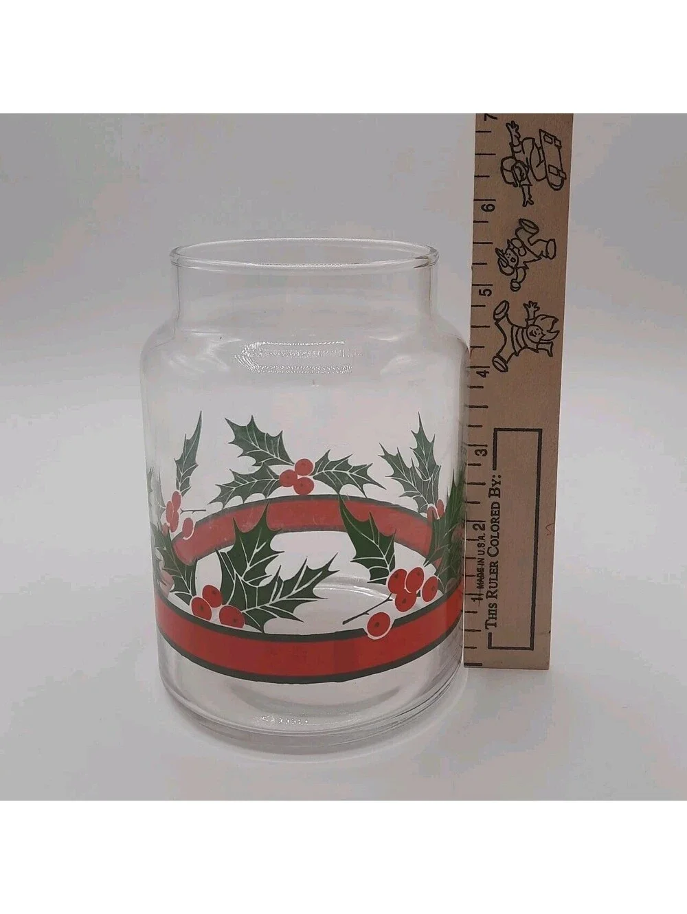 Christmas Holly & Berries Glass Canister Candy Jar Clear Glass No Lid